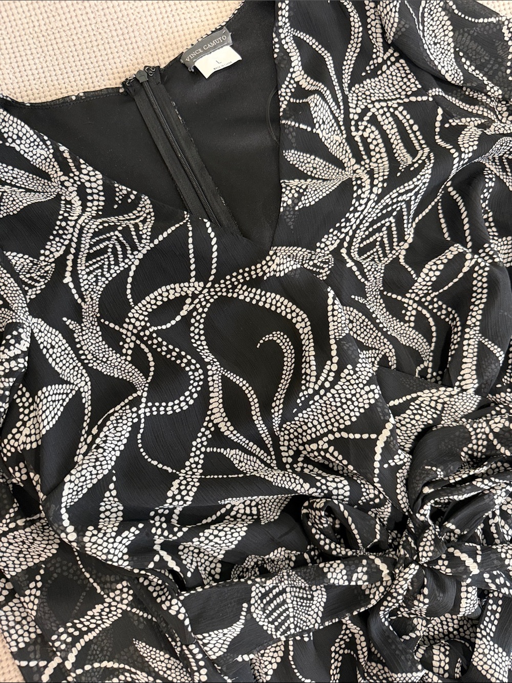 Vince Camuto Black Jumpsuit with White Leaf Print - Picture 4 of 11